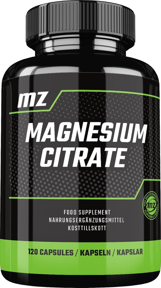 MZ Magnesium Citrate with Vitamin B6 Capsules - 120mg + 3mg P-5-P - 120 Vegan Capsules - Organic Magnesium for Bone Strength and Nervous System Support - 4 Months Supply