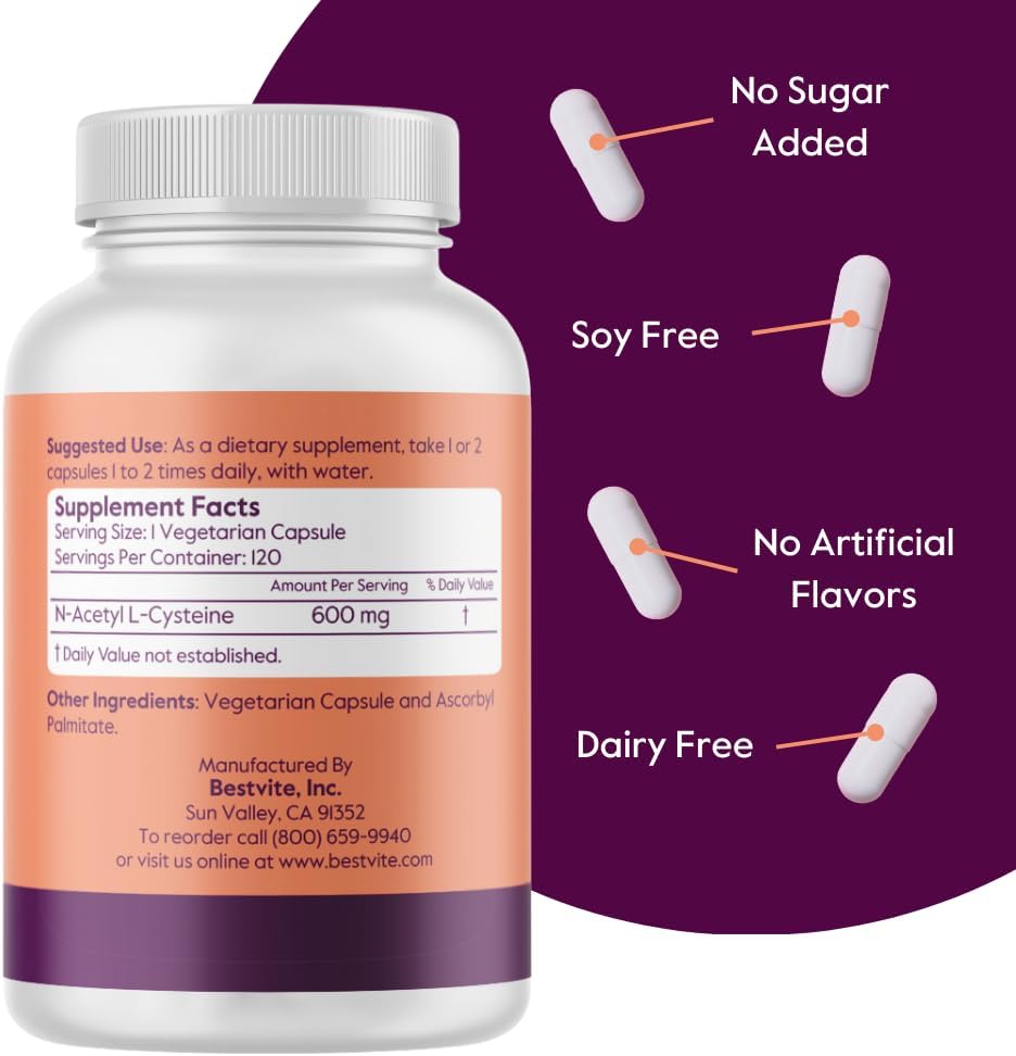 N-Acetyl Cysteine 600mg (NAC) Supplement - 240 Vegetarian Capsules - Vegan, Non-GMO, Gluten Free, No Fillers
