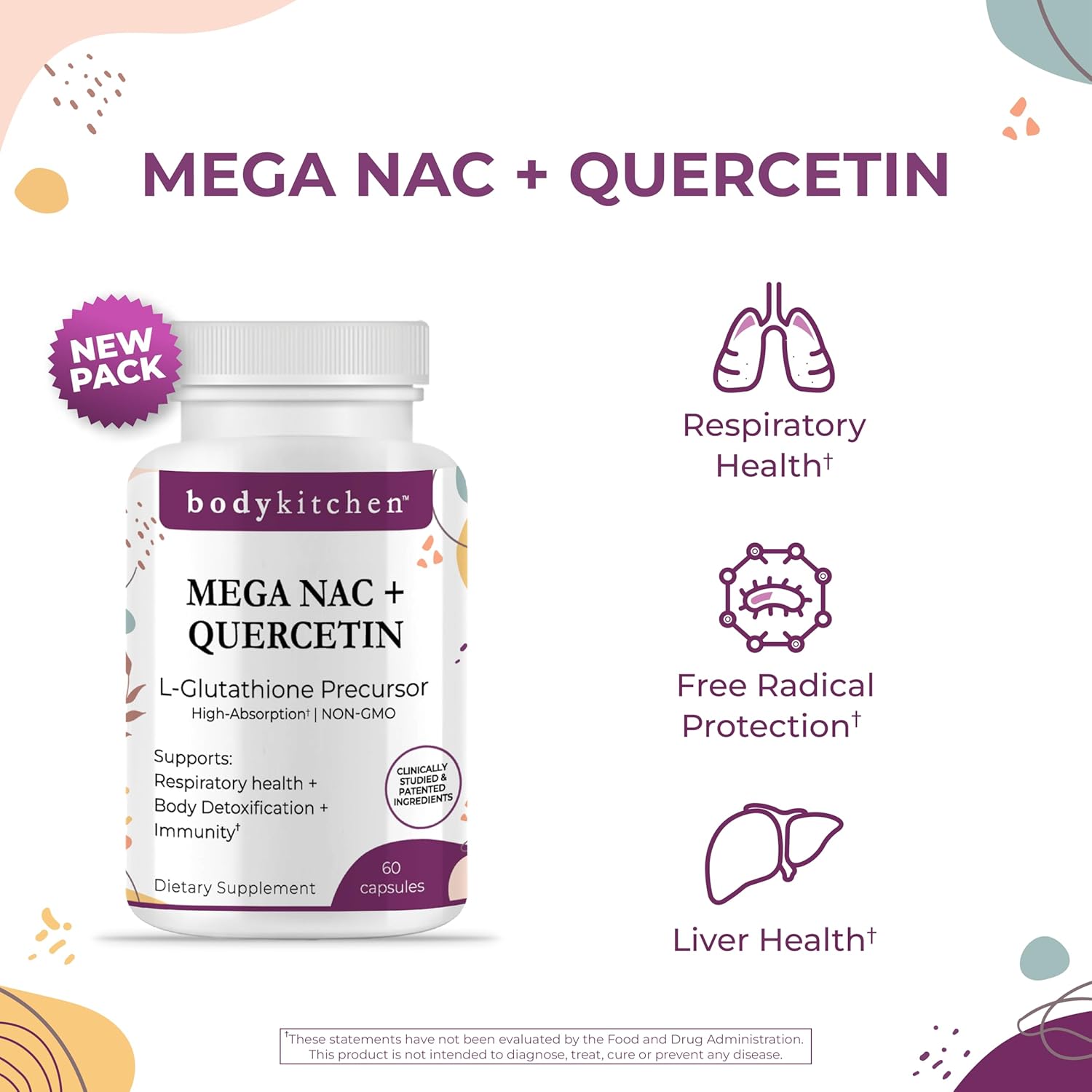 N-Acetyl Cysteine 600mg with Quercetin for Respiratory Health & Immune Support - Liver & Kidney Detox - 2 Pack Veggie Caps