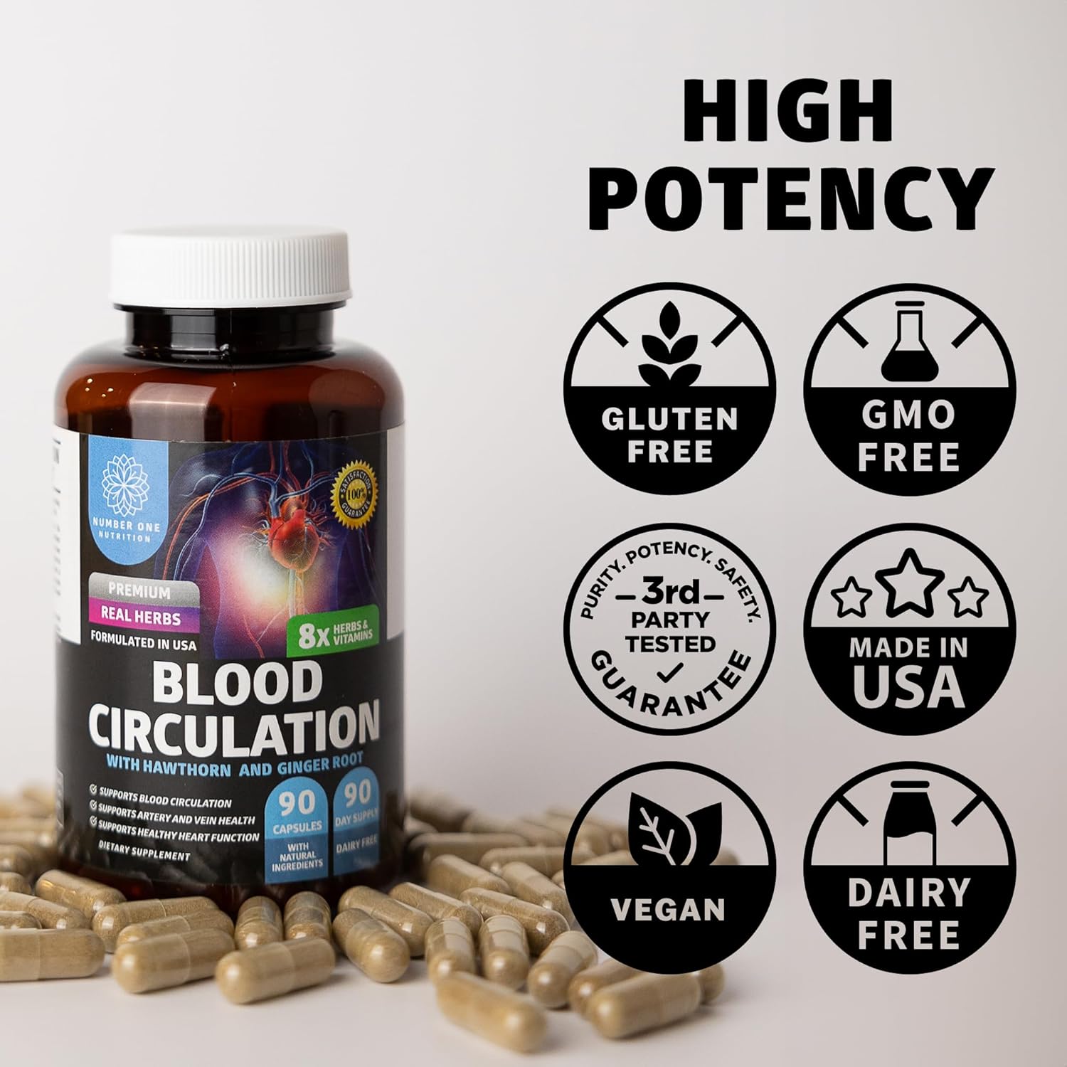 N1N Premium Blood Circulation Supplement with 8 Powerful Herbs & Vitamins, Omega 3 6 9 + DHA Gummies - 2 Pack Bundle