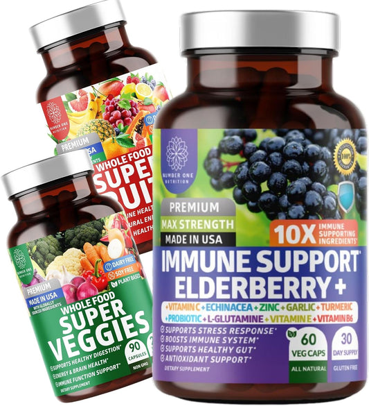 N1N Premium Elderberry Immune Support with 10 Potent Ingredients and Super Fruits & Veggies - 2 Pack Bundle