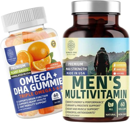 N1N Premium Men's Daily Multivitamin & Omega Gummies Bundle [Vitamins A C E D, Magnesium, Zinc, Omega 3 6 9 + DHA] Vegan & Plant-Based