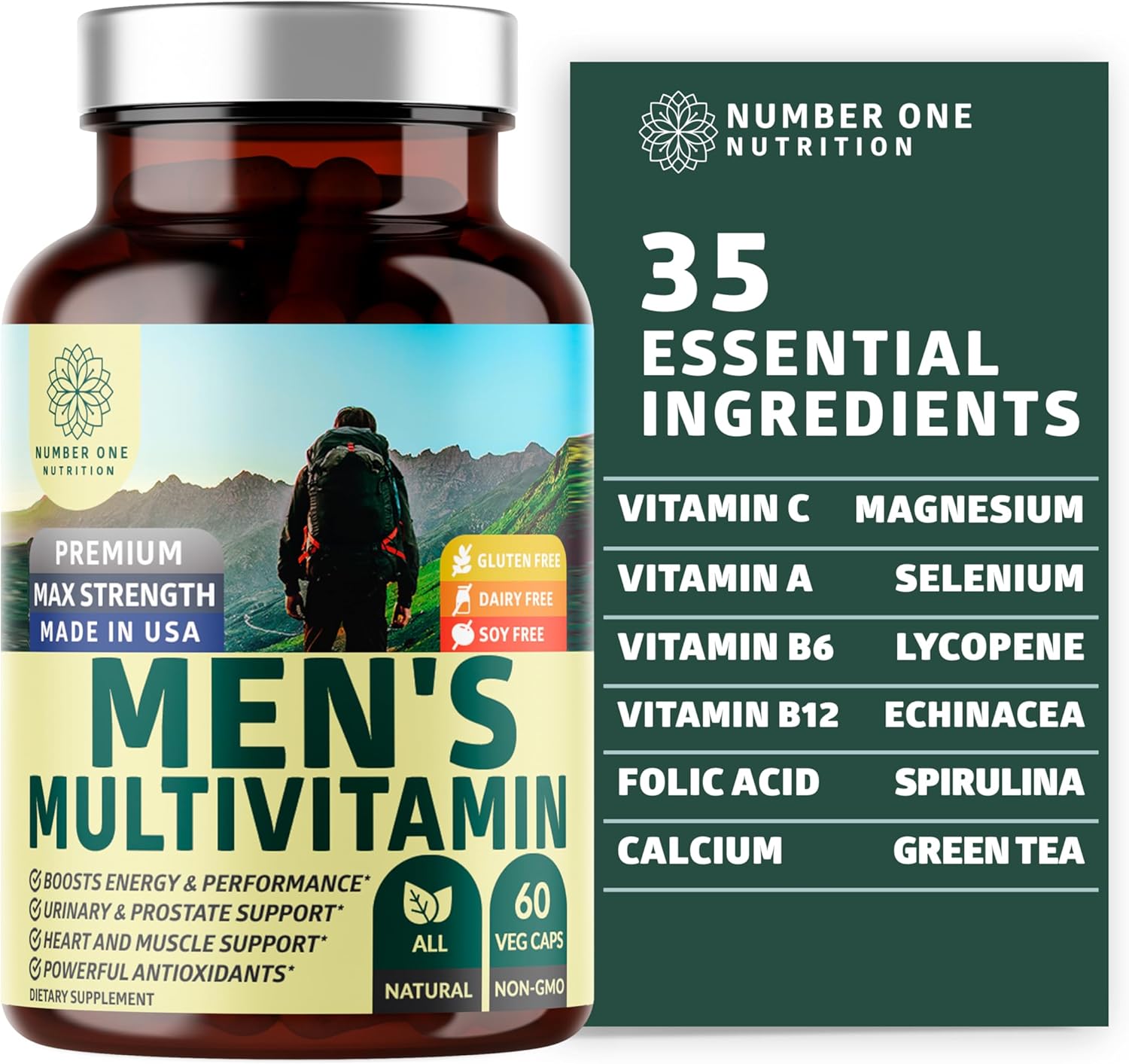 N1N Premium Men's Daily Multivitamin with Blood Circulation Supplement - 2 Pack Bundle, Vitamin A C E D, Magnesium, Zinc, 8 Powerful Herbs & Vitamins