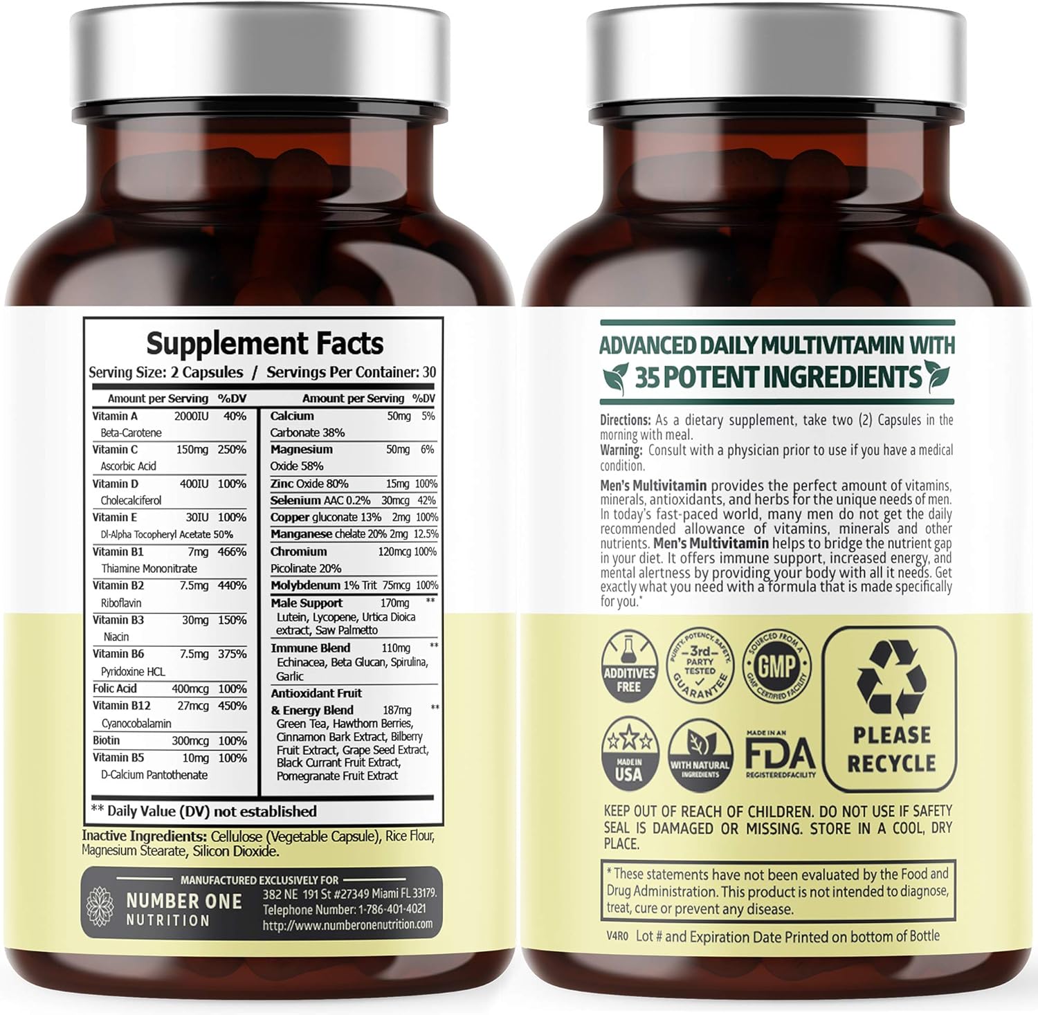 N1N Premium Men's Daily Multivitamin with Blood Circulation Supplement - 2 Pack Bundle, Vitamin A C E D, Magnesium, Zinc, 8 Powerful Herbs & Vitamins