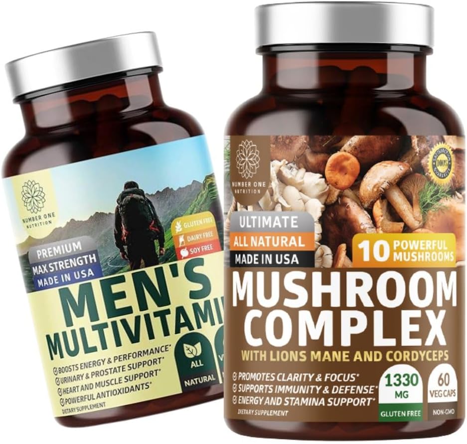 N1N Premium Mushroom Complex & Men's Daily Multivitamin Bundle - 10X Mushroom Power, 35 Potent Ingredients