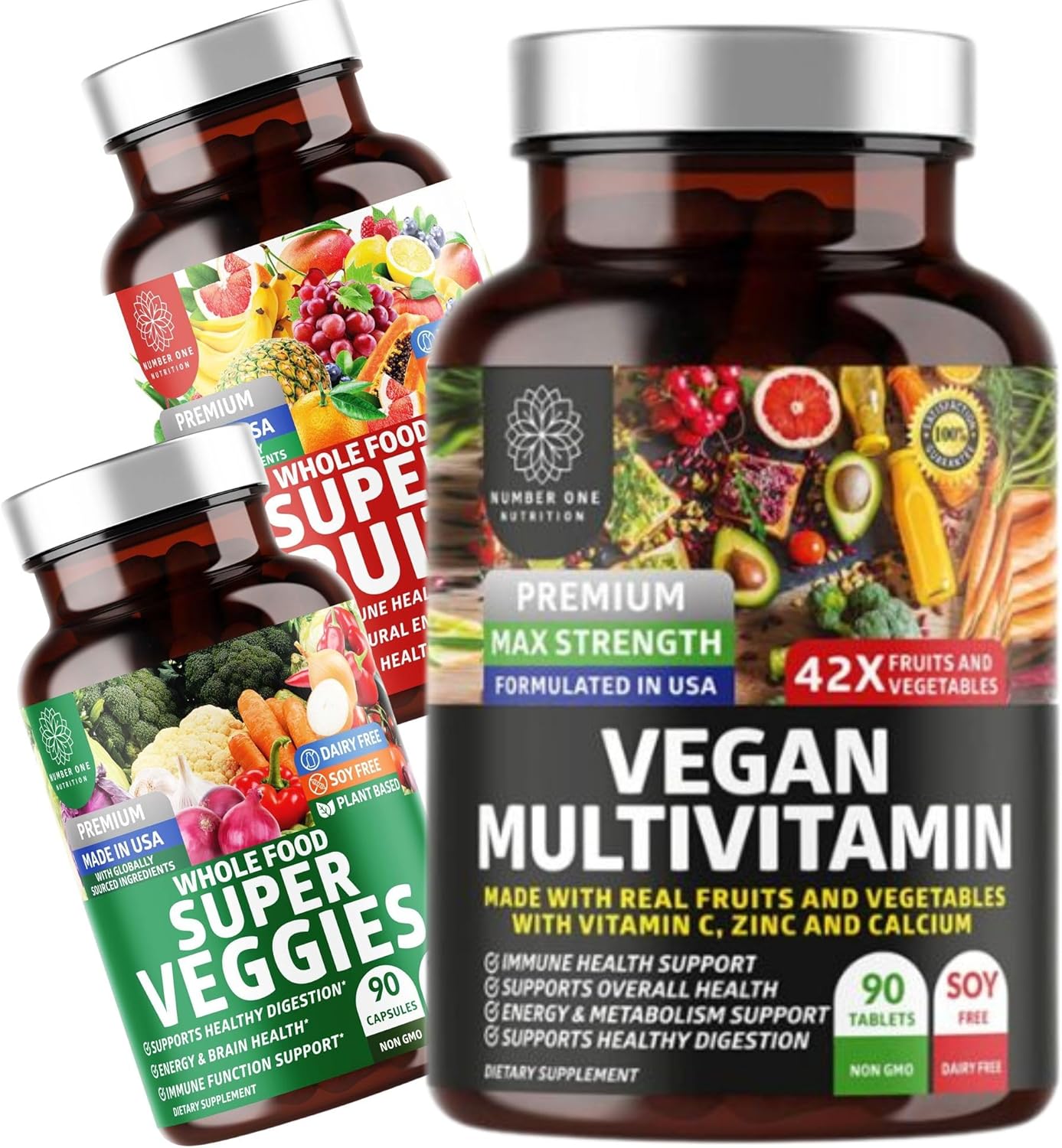 N1N Premium Super Fruits & Veggies + Vegan Multivitamin Supplement Bundle - 40 Whole Foods + 86 Plant-Based Ingredients