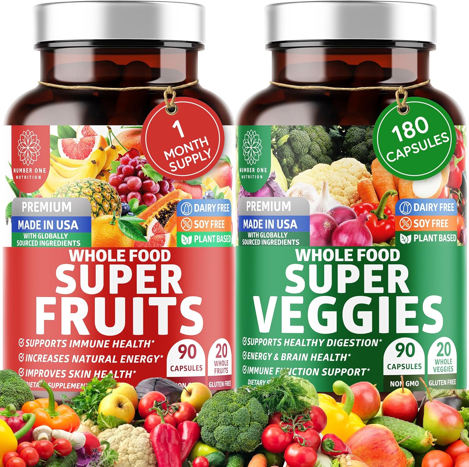 N1N Premium Super Fruits & Veggies + Vegan Multivitamin Supplement Bundle - 40 Whole Foods + 86 Plant-Based Ingredients