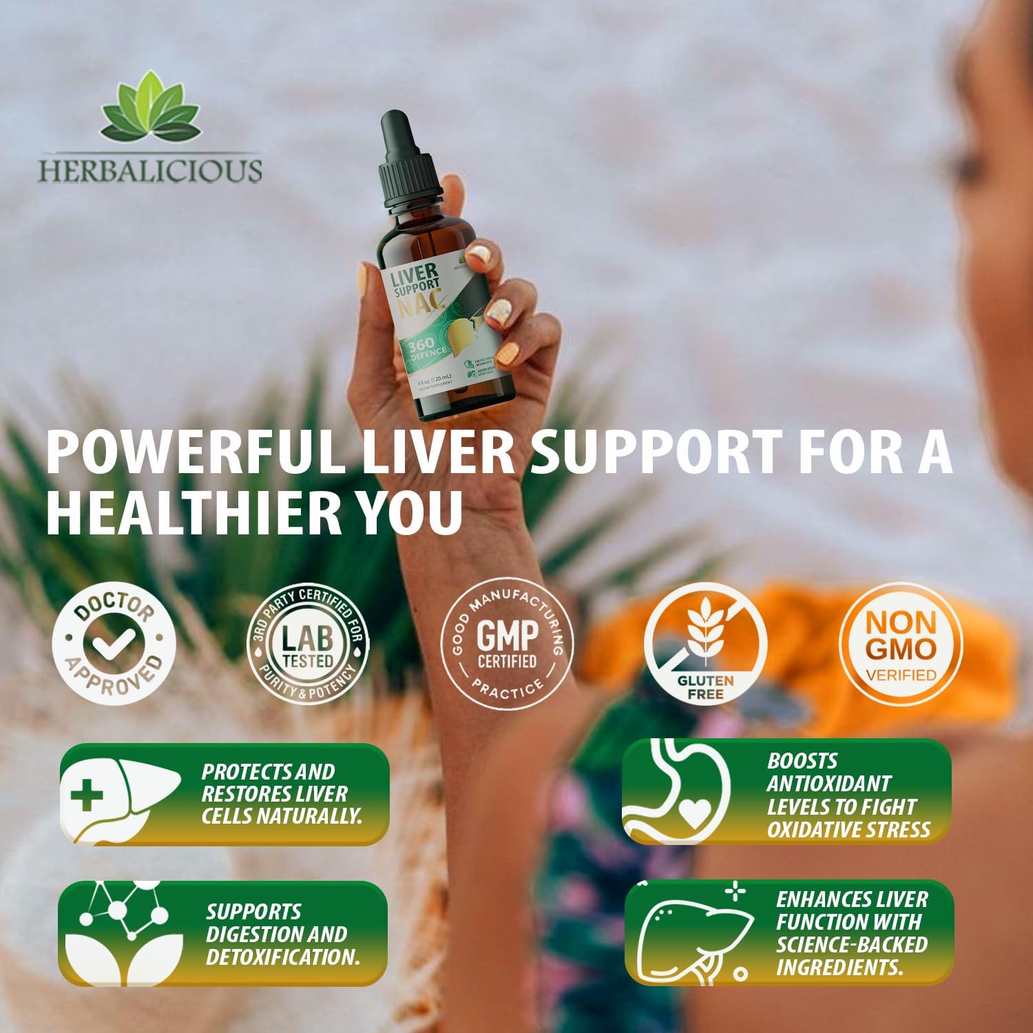 NAC Liver Support Liquid Formula with Milk Thistle, Dandelion Root, and Turmeric - Promotes Liver Detox - 4 fl oz