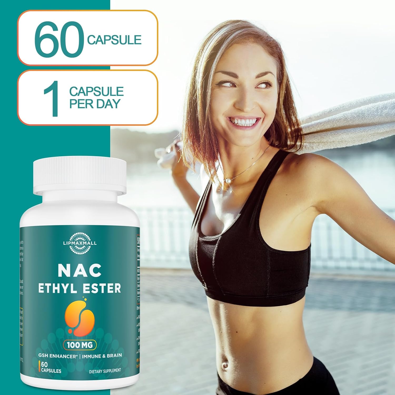 NACET Lipmaxmall N-Acetyl Cysteine Ethyl Ester Capsules with Glycine for Immune System Support - 60 Capsules - 100mg