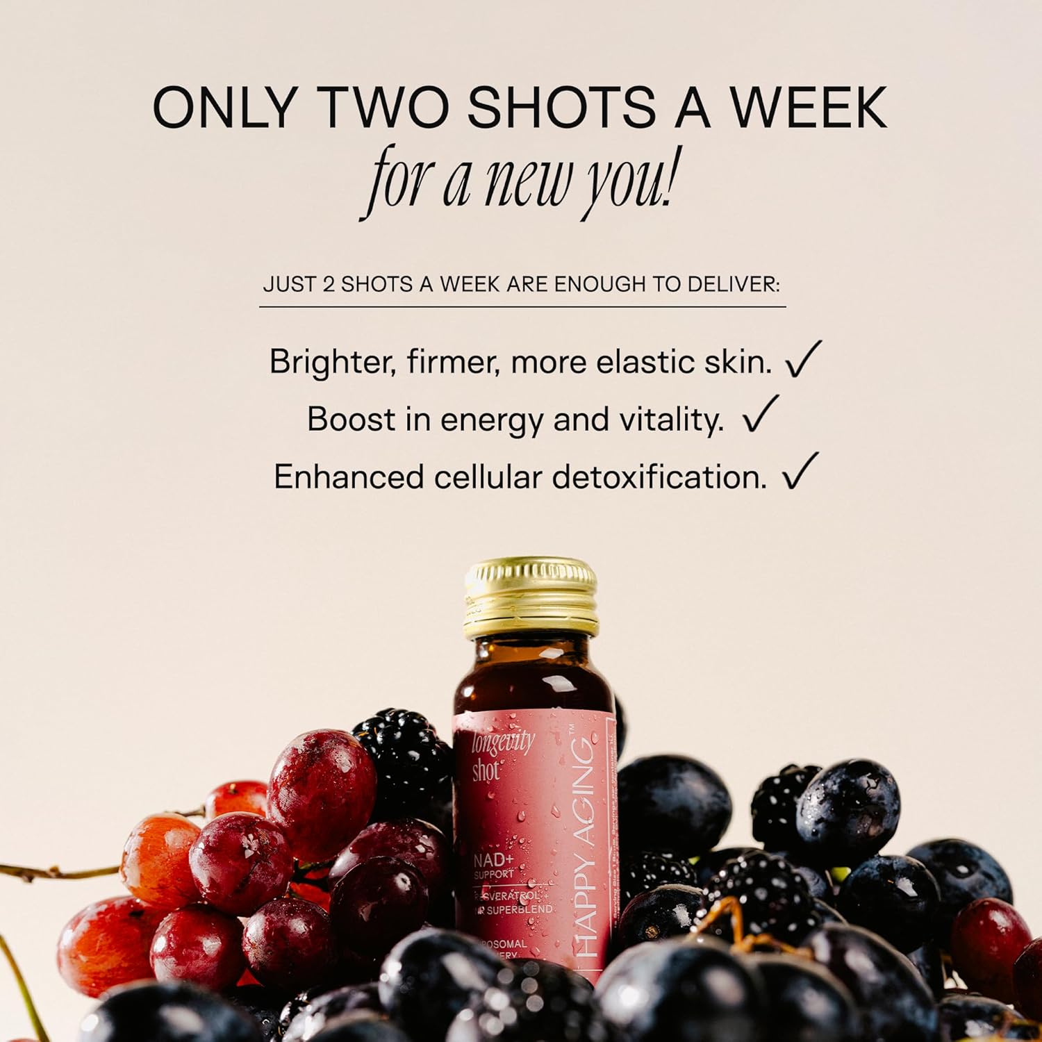NAD+ Longevity Shots with Liposomal NR, Resveratrol, Ceramides & Antioxidants - Skin Firming & Brain Health - 10 Shots, 5 Weeks