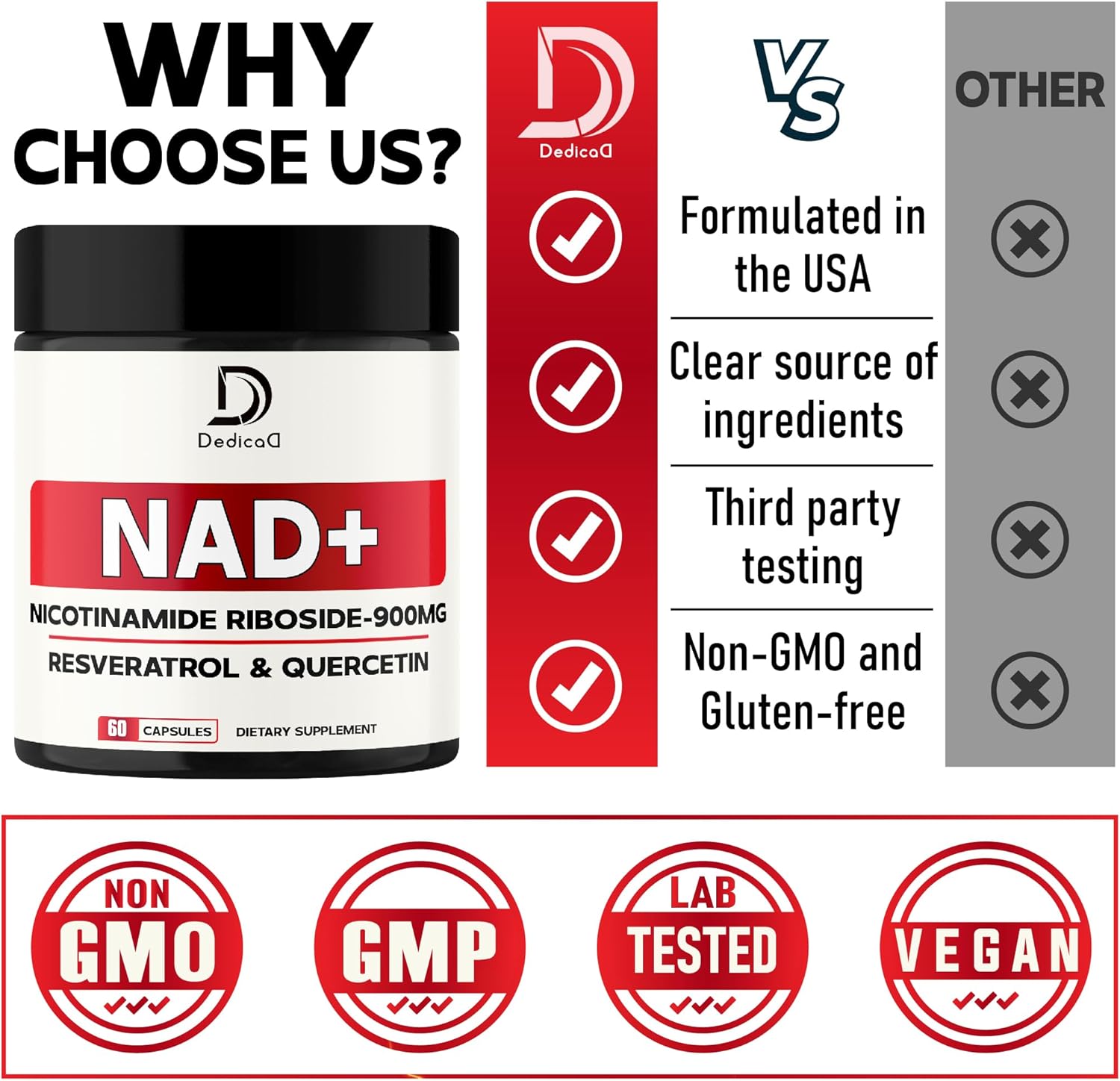 NAD Nicotinamide Riboside Supplement with Trans-Resveratrol and Quercetin for Cellular Energy, Vitality, and Healthy Aging - 60 Capsules - BoostGo Australia