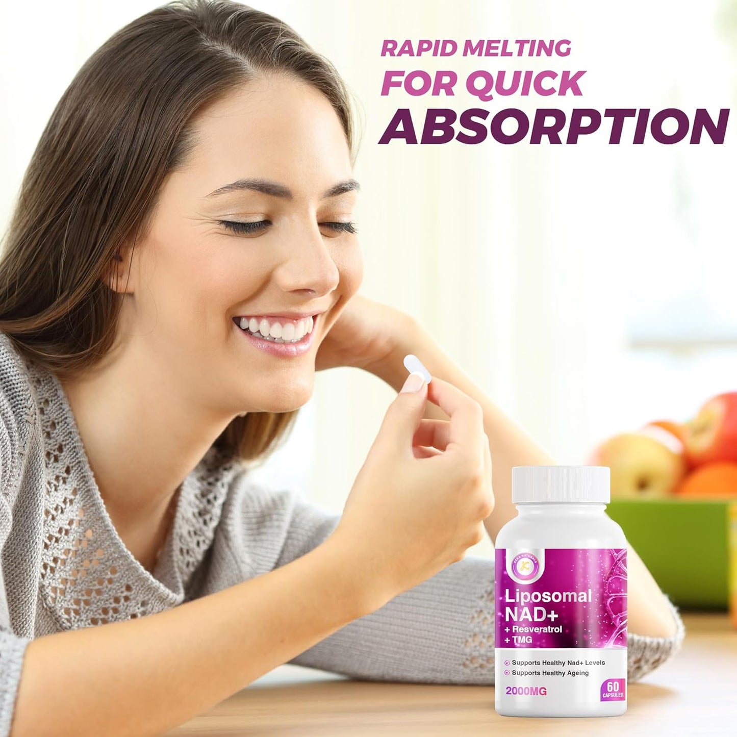 NAD Resveratrol TMG Supplement 2000mg | Boost NAD+ Levels for Immune & Energy Support | Advanced 3-in-1 Formula for Overall Health | 60 Capsules