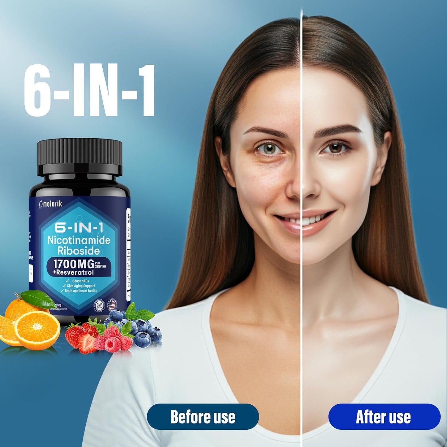 NAD+ Supplement with Nicotinamide Riboside 1700mg, Trimethylglycine, Resveratrol, Vitamin C, Niacin (B3) for Anti-Aging and Healthy Skin - BoostGo Australia