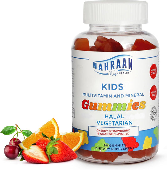 NAHRAAN HEALTH Halal Multivitamin Gummies for Kids - Non-GMO Vegetarian Formula with Vitamin A, C, D, E, B6, B12 - 90 Count
