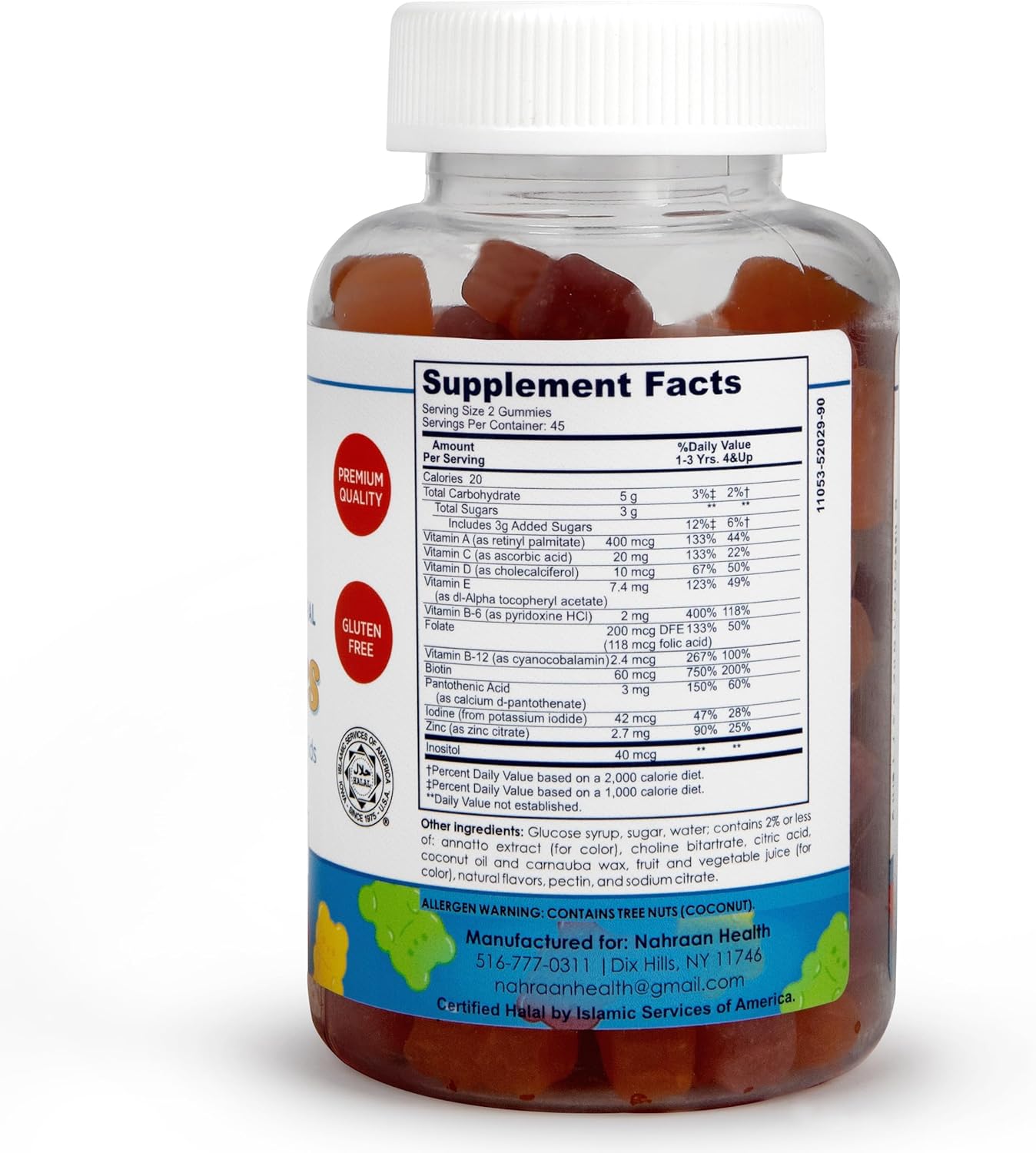 NAHRAAN HEALTH Halal Multivitamin Gummies for Kids - Non-GMO Vegetarian Formula with Vitamin A, C, D, E, B6, B12 - 90 Count