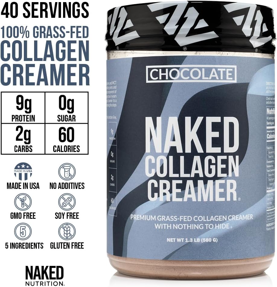Naked Collagen Mocha Coffee Creamer - Dairy-Free, Gluten-Free, GMO-Free - 40 Servings - Hair, Skin, and Nails Support