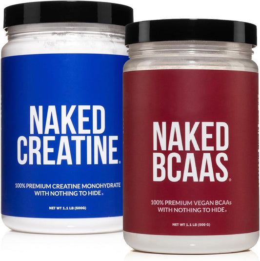 Naked Nutrition Bundle: Pure Creatine Monohydrate and BCAAs, 100 Servings Each, Unflavored Vegan Formula