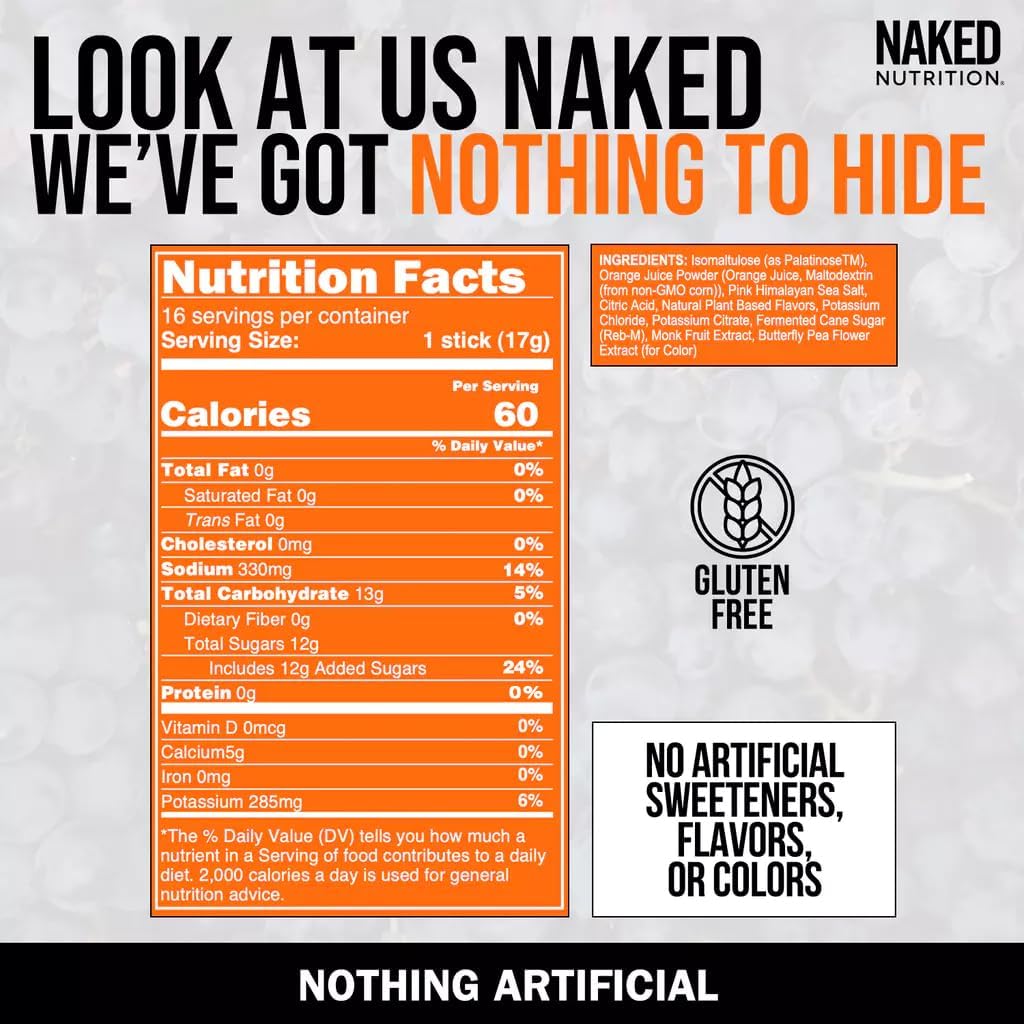 Naked Nutrition Nakedade Grape Electrolyte Powder - Performance-Enhancing Sports Drink Sticks - Non-GMO, Gluten-Free