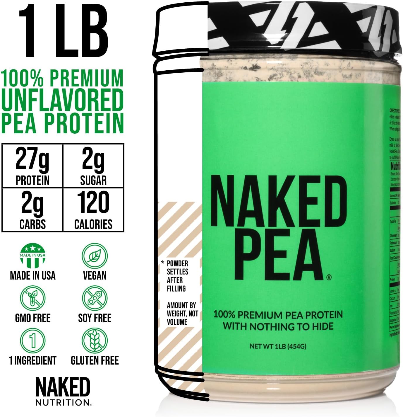 Naked Pea Protein Isolate - Plant-Based, Vegan & Vegetarian Protein Powder - Non-GMO, Gluten-Free, Easy to Digest - 15 Servings