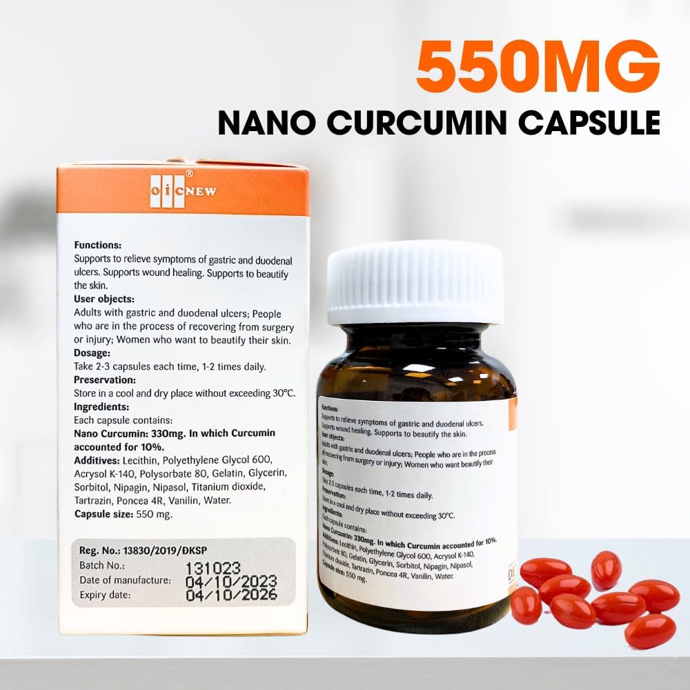 Nano Curcumin Capsules with Advanced Absorption Technology - 30 Capsules for Digestive Health, Gastric Relief, and Skin Benefits