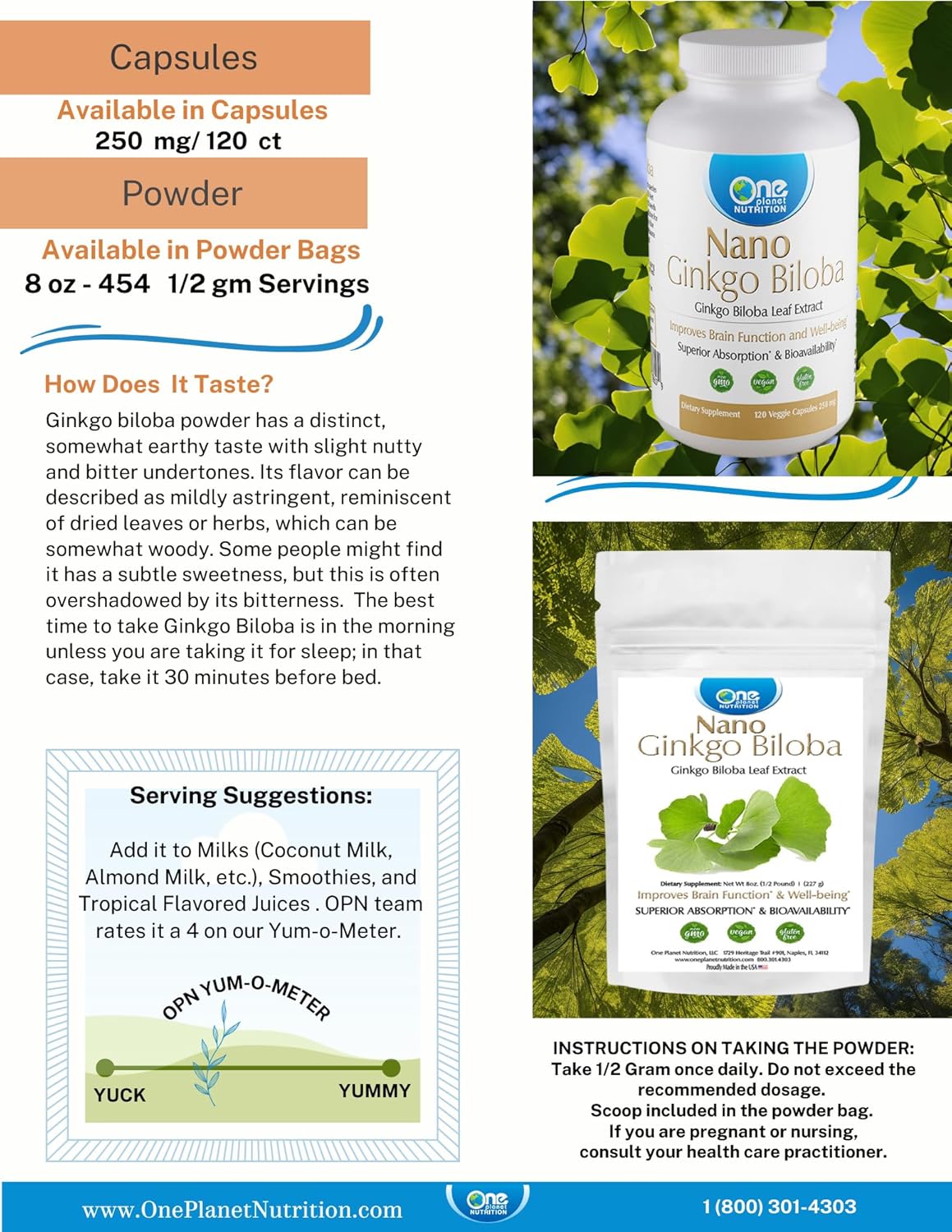 Nano Ginkgo biloba 250mg Veggie Capsules - 120 Servings, Cognitive & Circulation Support, High Absorption Ginkgo biloba Extract, Non-GMO, Vegan, Gluten Free