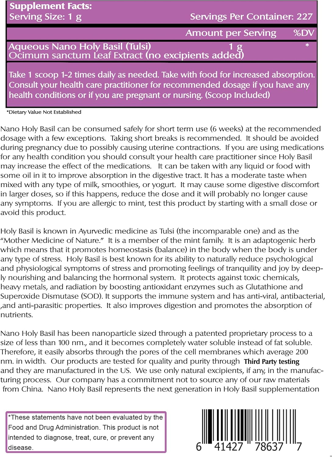Nano Holy Basil Powder 8 oz - Supports Stress Relief & Immune Support with Enhanced Absorption - Non-GMO, Vegan, Gluten Free - One Planet Nutrition