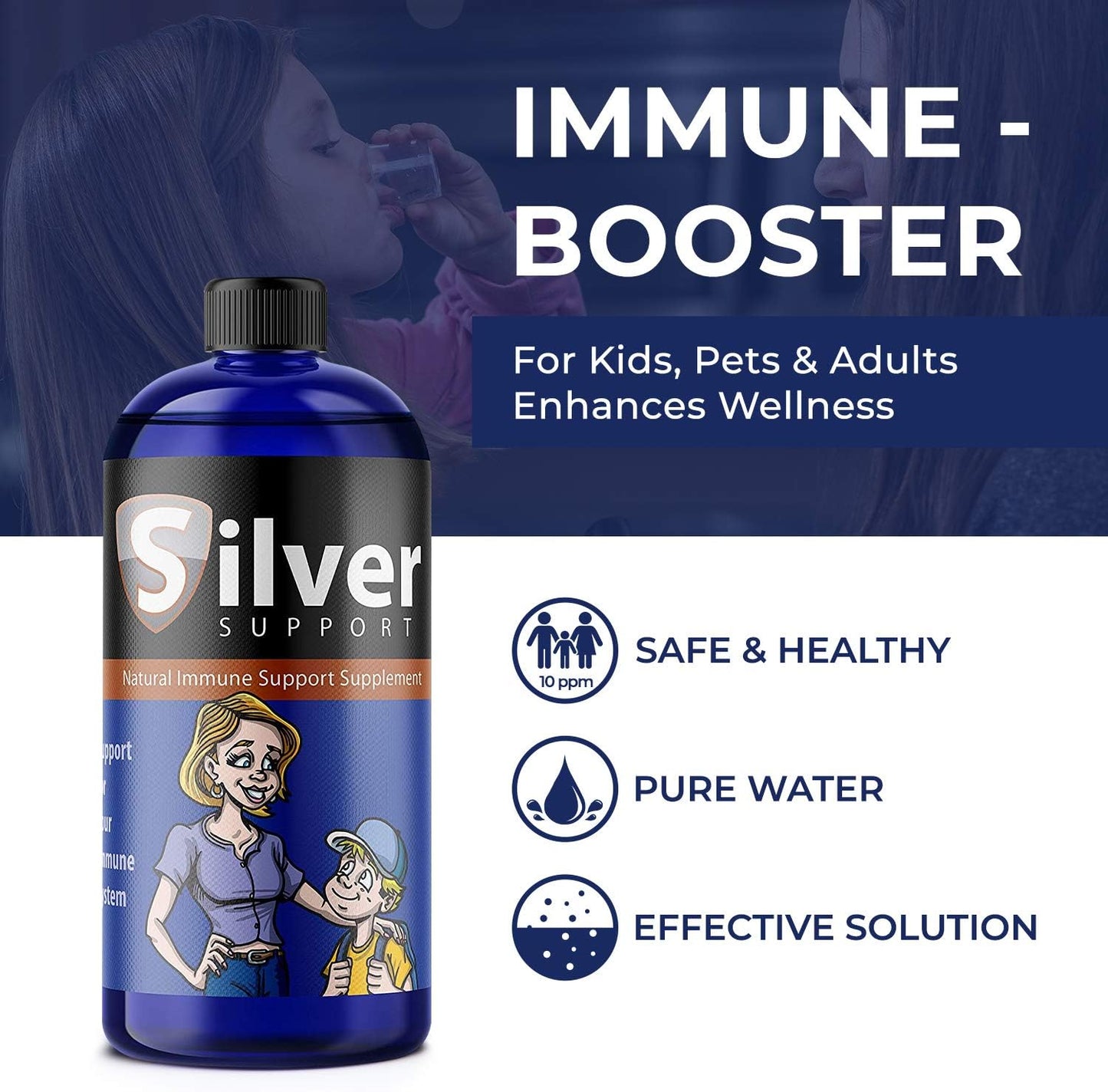 Nano Ionic Silver Liquid Immune Booster for All Ages and Pets - 10 ppm Formula for Enhanced Wellness - 32oz Bottle