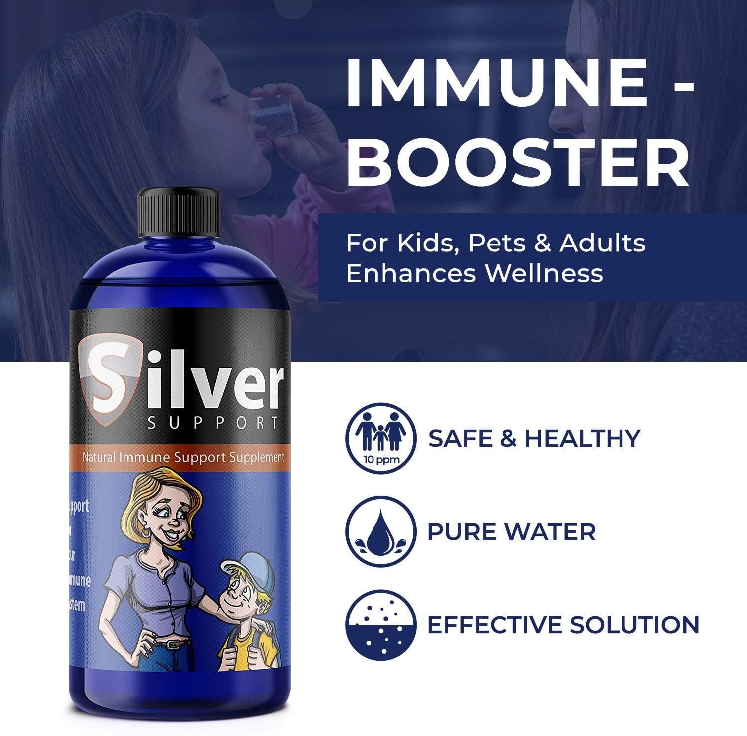 Nano Ionic Silver Liquid Immune Booster for All Ages and Pets - 10 ppm Formula for Enhanced Wellness - 32oz Bottle