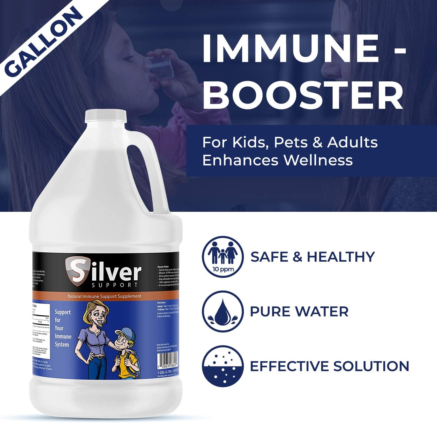 Nano Silver Immune Booster for Kids, Pets, and Adults - Herbal Support Supplement - 4 Gallons