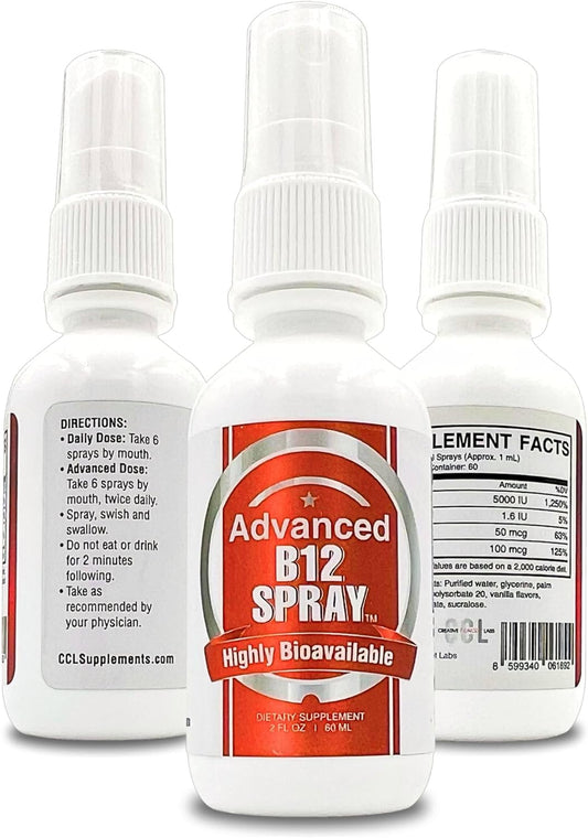 Nano Technology Methylcobalamin Vitamin B12 Energy Spray with Folic Acid for Focus & Metabolism - 2 oz (60 Servings)