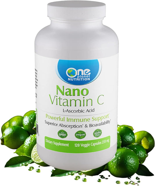 Nano Vitamin C 250 mg Veggie Capsules - Lime Extract, 120 Servings, Immune Health & Collagen Support