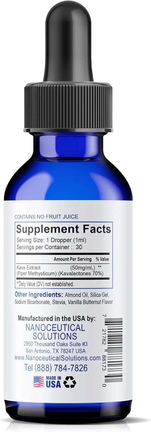 Nanoceutical Solutions Nano KAVA KAVA Liquid Drops - Organic Herbal Tincture for Stress Relief, Mood & Immune Support - High Potency, Instant Absorption - 30 Servings