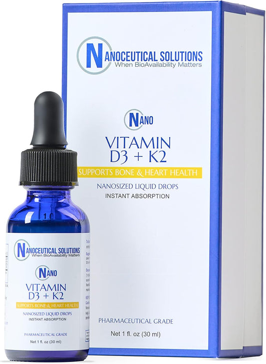 Nanoceutical Vitamin D3+K2 Liquid Supplement - 5000 IU Potent Formula for Bone, Joint, Heart & Immune Health - Rapid Absorption - 1Fl Oz