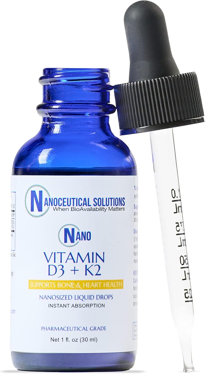 Nanoceutical Vitamin D3+K2 Liquid Supplement - 5000 IU Potent Formula for Bone, Joint, Heart & Immune Health - Rapid Absorption - 1Fl Oz