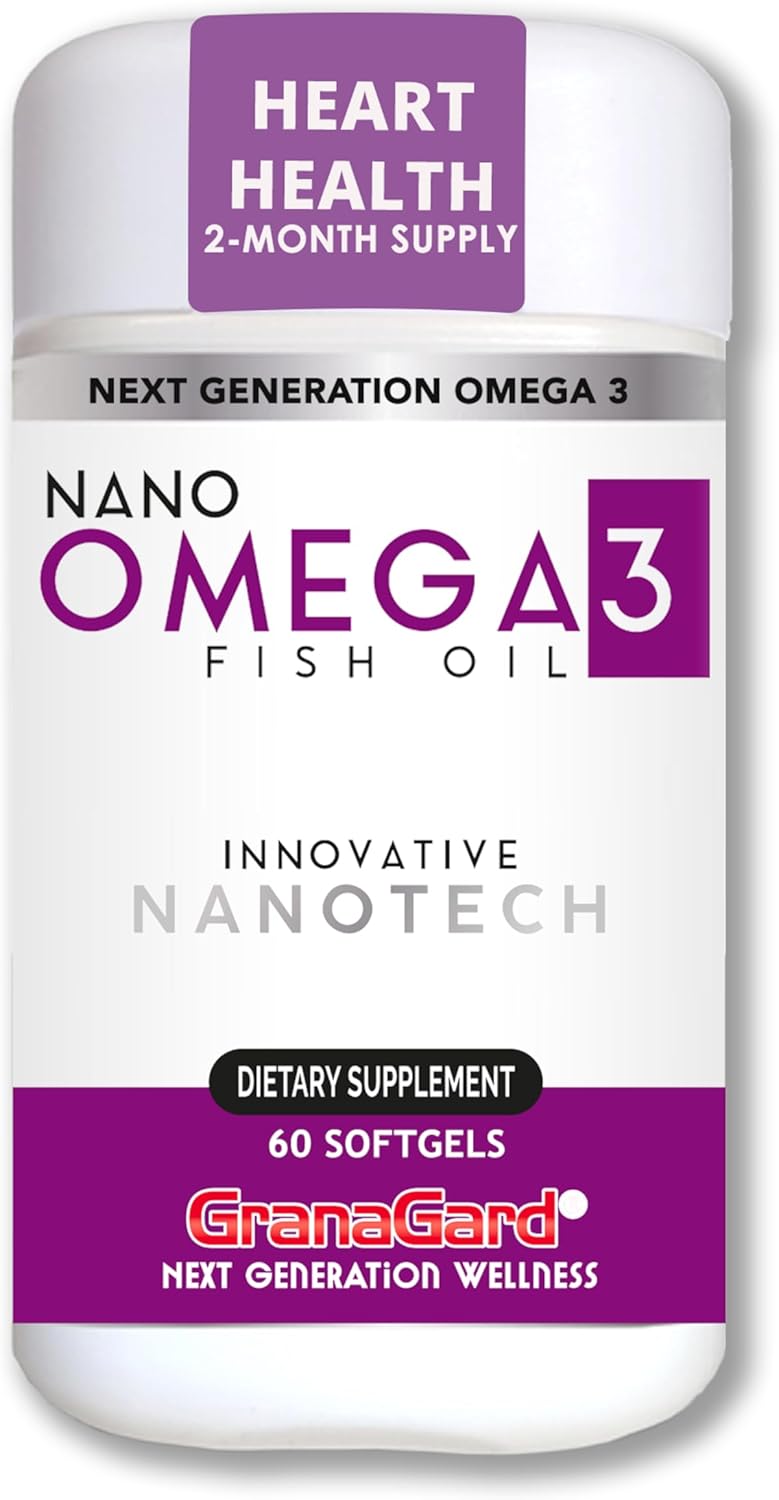 Nanotechnology Enhanced Granagard Omega-3 Fish Oil Supplements for Heart Health - 60 Easy Swallow Softgels for Men and Women