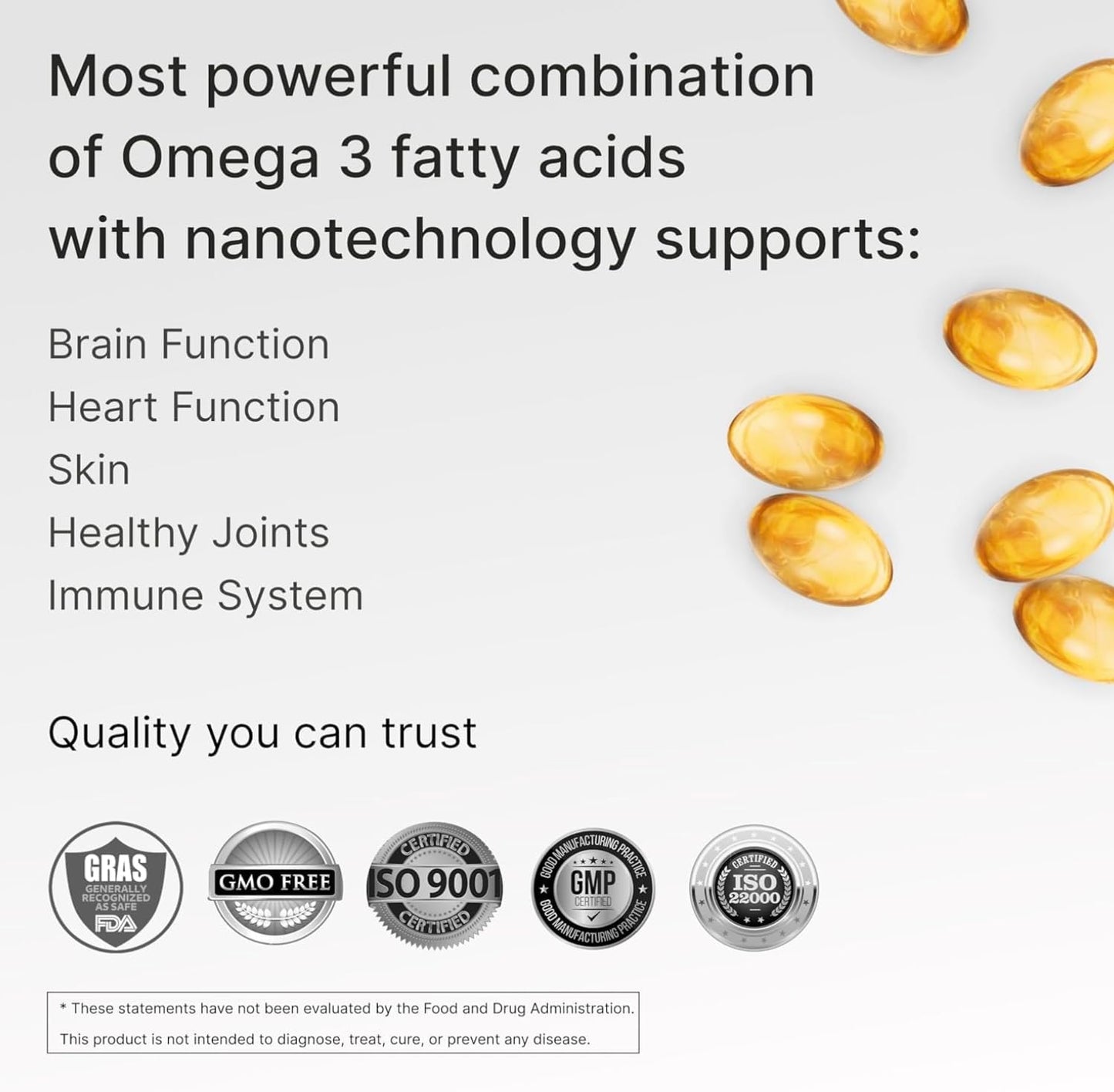 Nanotechnology Enhanced Granagard Omega-3 Fish Oil Supplements for Heart Health - 60 Easy Swallow Softgels for Men and Women