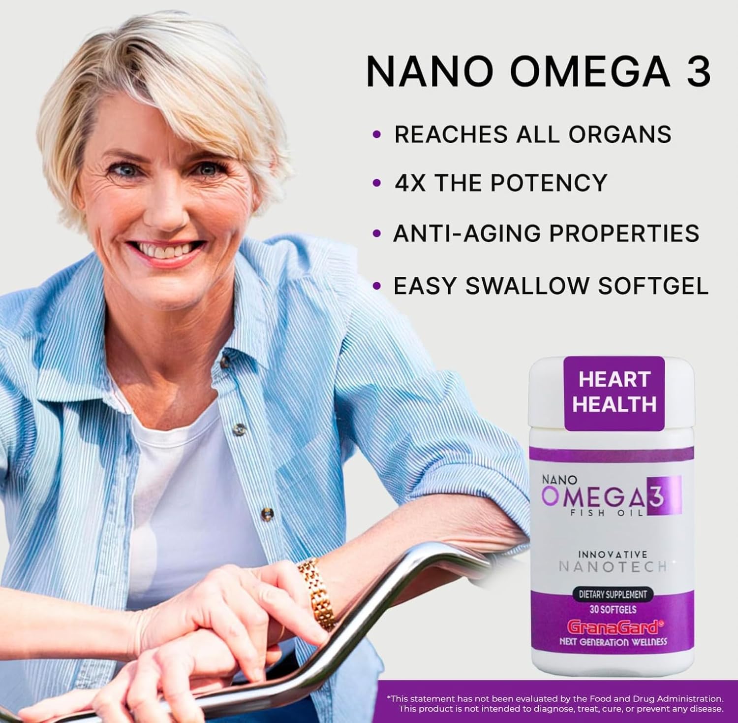 Nanotechnology Enhanced Granagard Omega-3 Fish Oil Supplements for Heart Health - 60 Easy Swallow Softgels for Men and Women