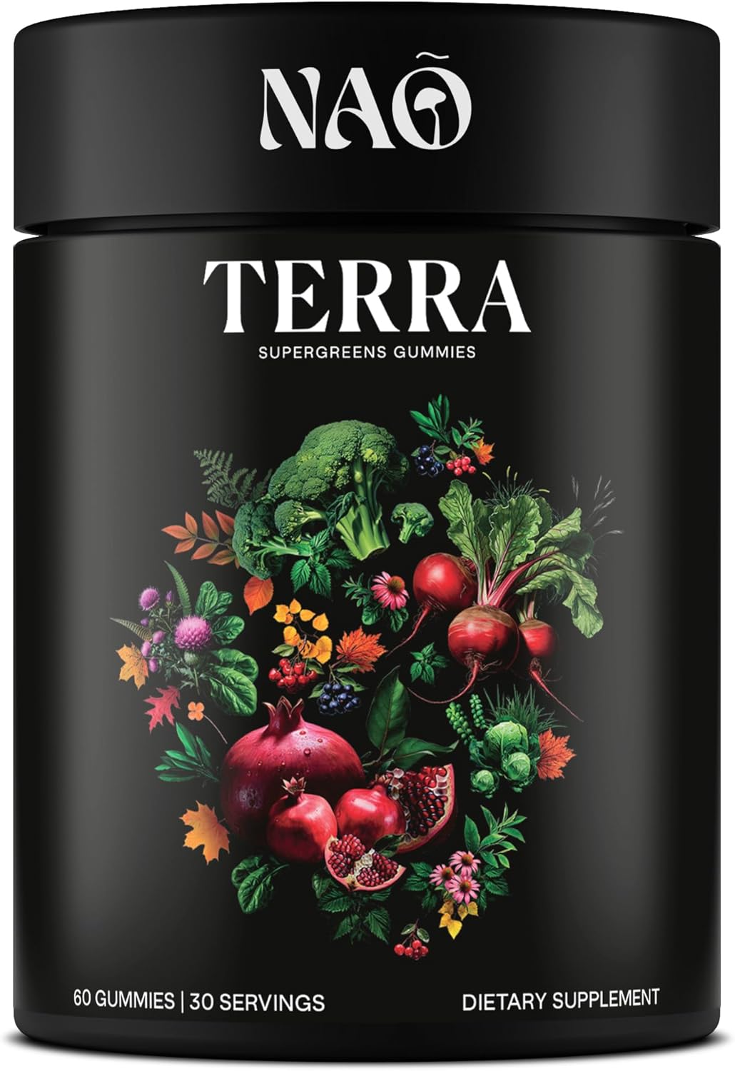 NAO Terra SuperGreen Gummies - Plant-Based Antioxidants & Greens for Immunity, Energy & Wellness. Daily Support in 2 Tasty Gummies