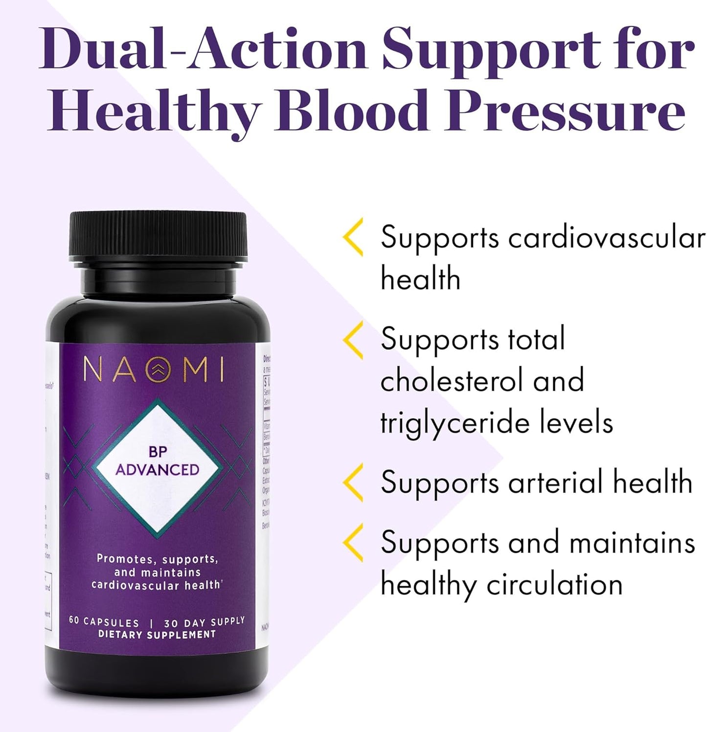 NAOMI BP Advanced Supplement with 1000mg Olive Leaf Extract and 180mcg Vitamin K2 for Cardiovascular Health (60 Count)