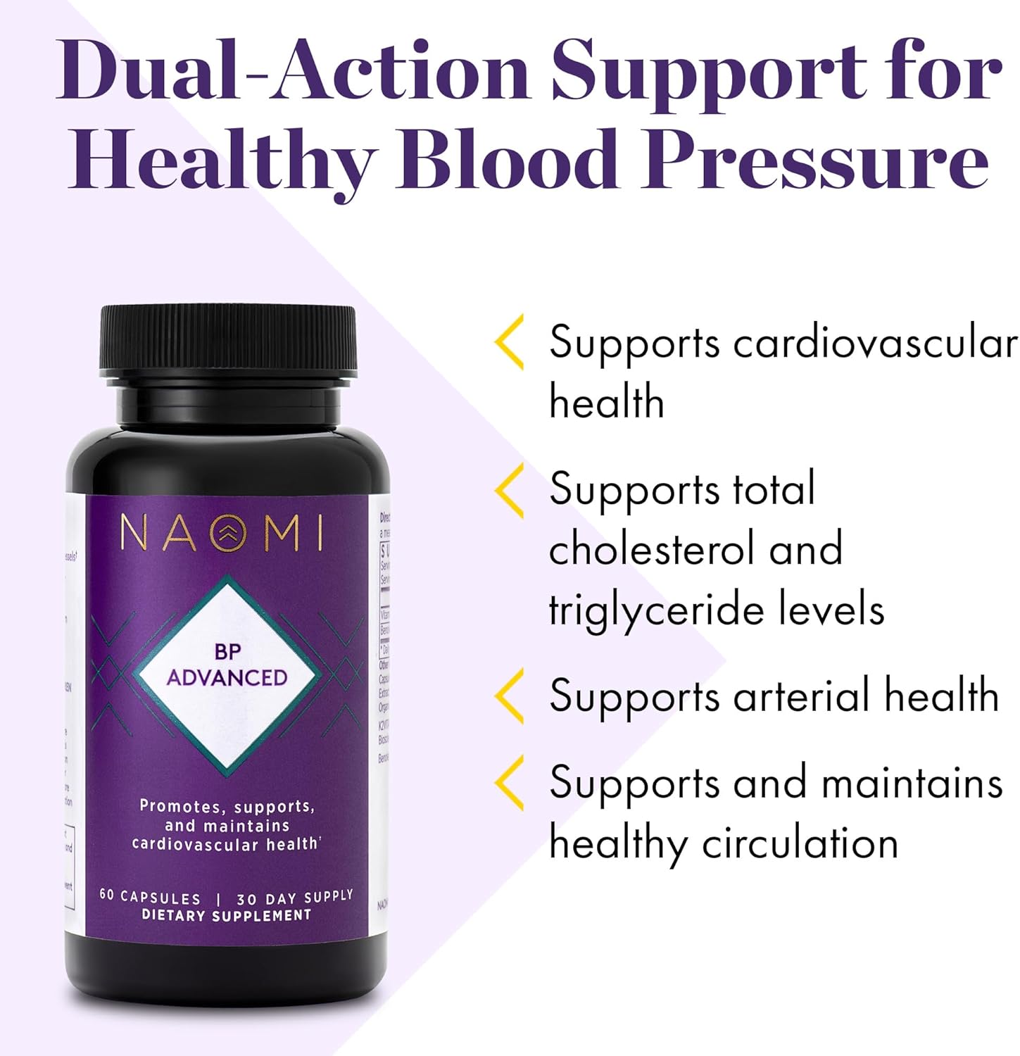 NAOMI BP Advanced Supplement with 1000mg Olive Leaf Extract and 180mcg Vitamin K2 for Cardiovascular Health (60 Count)