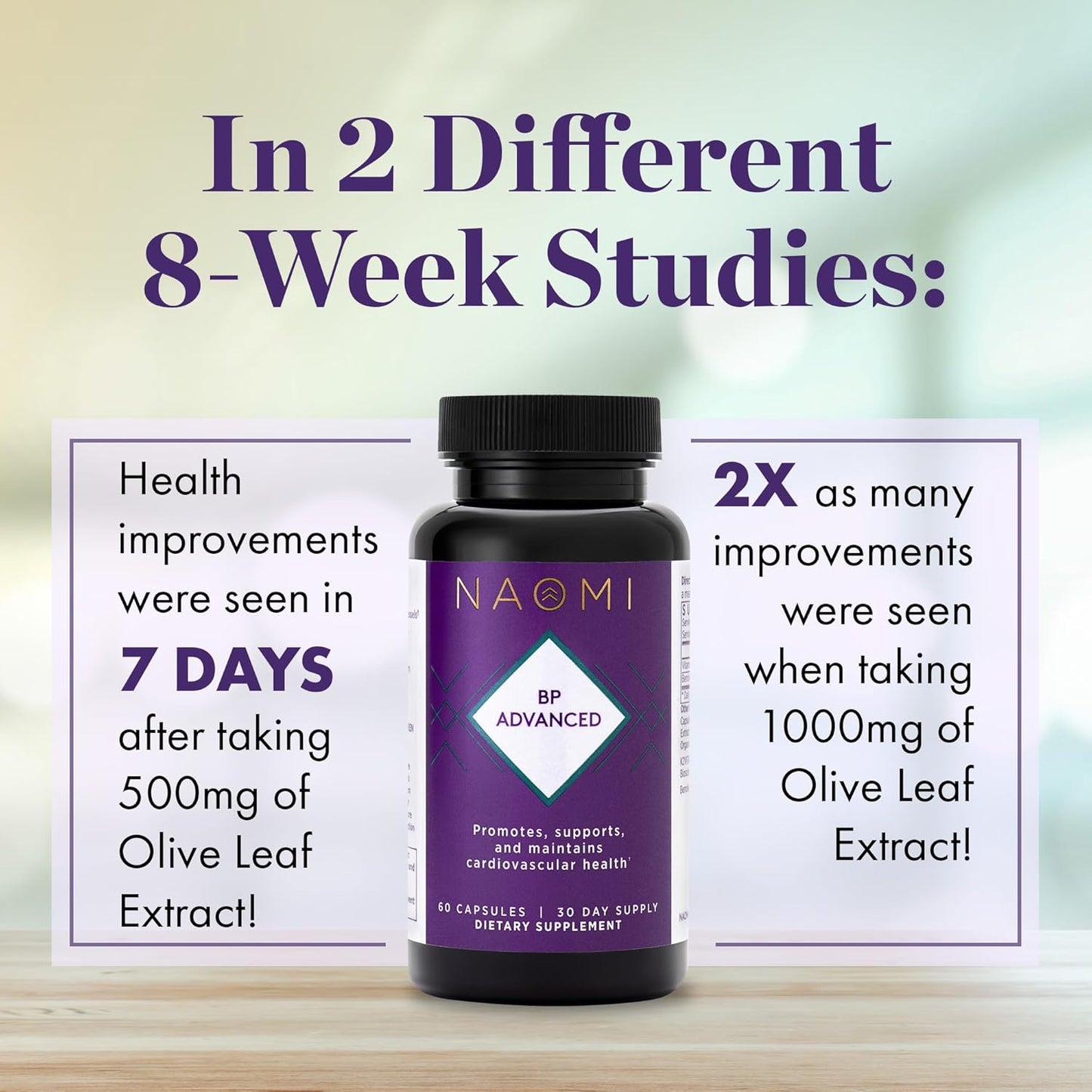 NAOMI BP Advanced Supplement with 1000mg Olive Leaf Extract and 180mcg Vitamin K2 for Cardiovascular Health (60 Count)