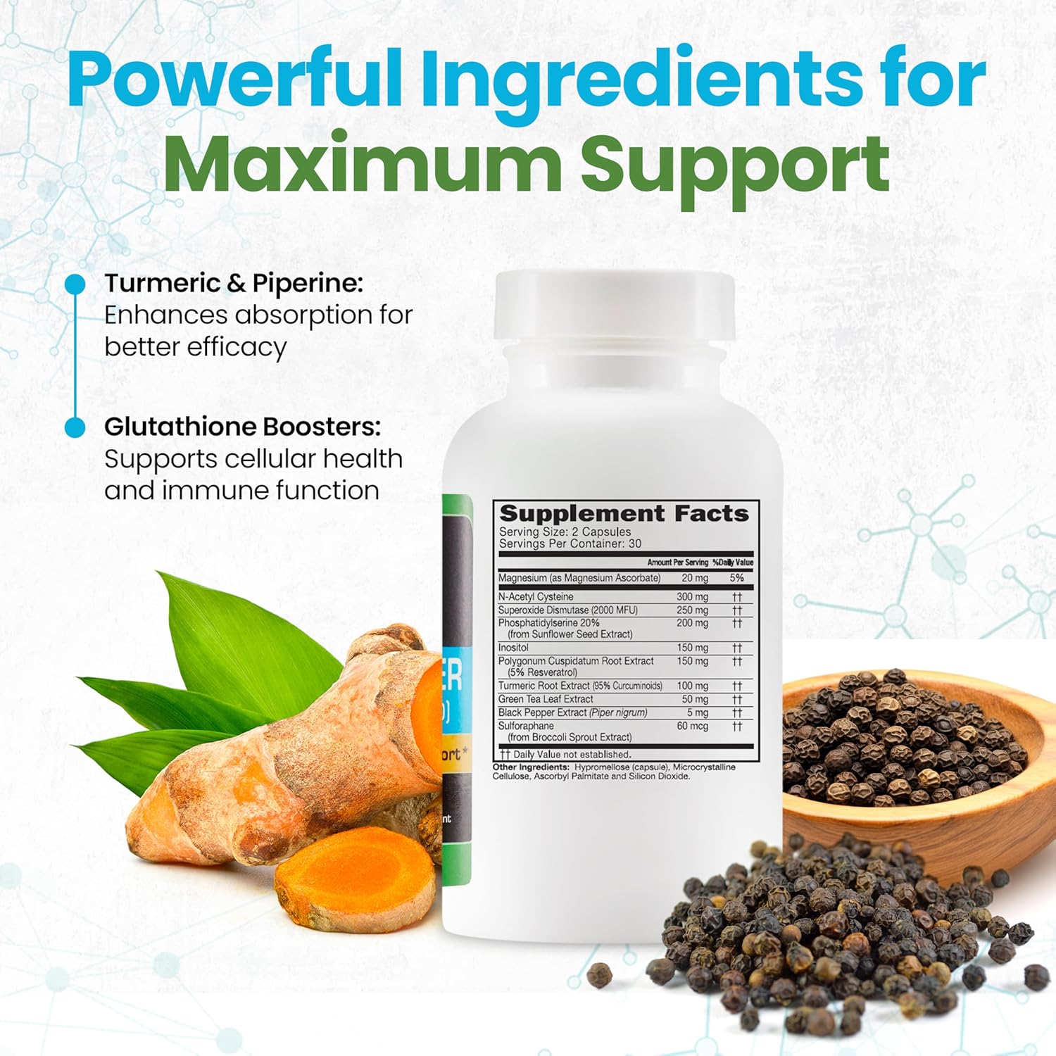N.A.S Enhancer Autophagy Supplements - Antioxidants & Detox Support with Glutathione - 60 Capsules