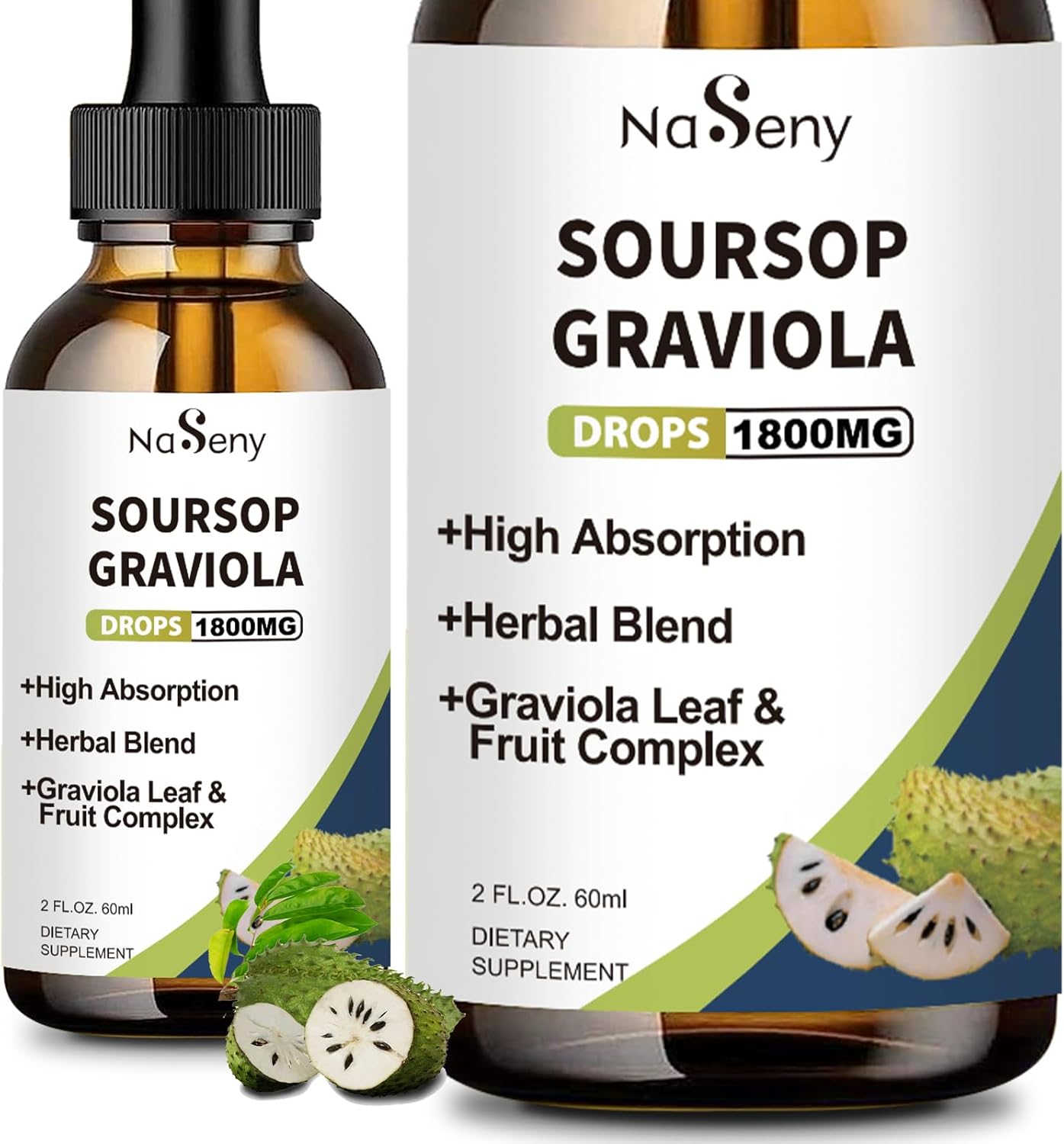 NaSeny Soursop Graviola Liquid Drops - High Absorption Herbal Extract with Vitamin for Immune Support, Relaxation, Liver Health & Antioxidant Boost - 2 FL OZ