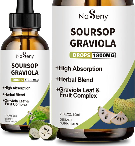 NaSeny Soursop Graviola Liquid Drops - High Absorption Herbal Extract with Vitamin for Immune Support, Relaxation, Liver Health & Antioxidant Boost - 2 FL OZ