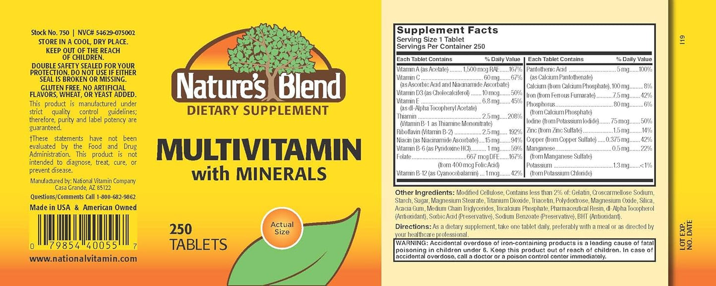 Nat B Multivitamin & Mineral Tablets 250 Count - National Vitamin Company Inc