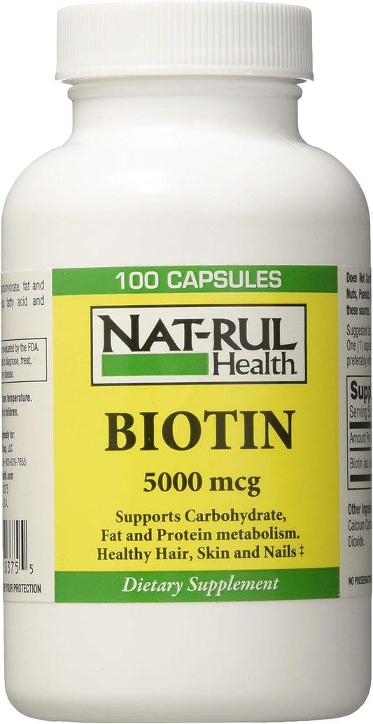 NAT-Rul Biotin 5000 mcg Capsules - 100 Count - Natural Health Products