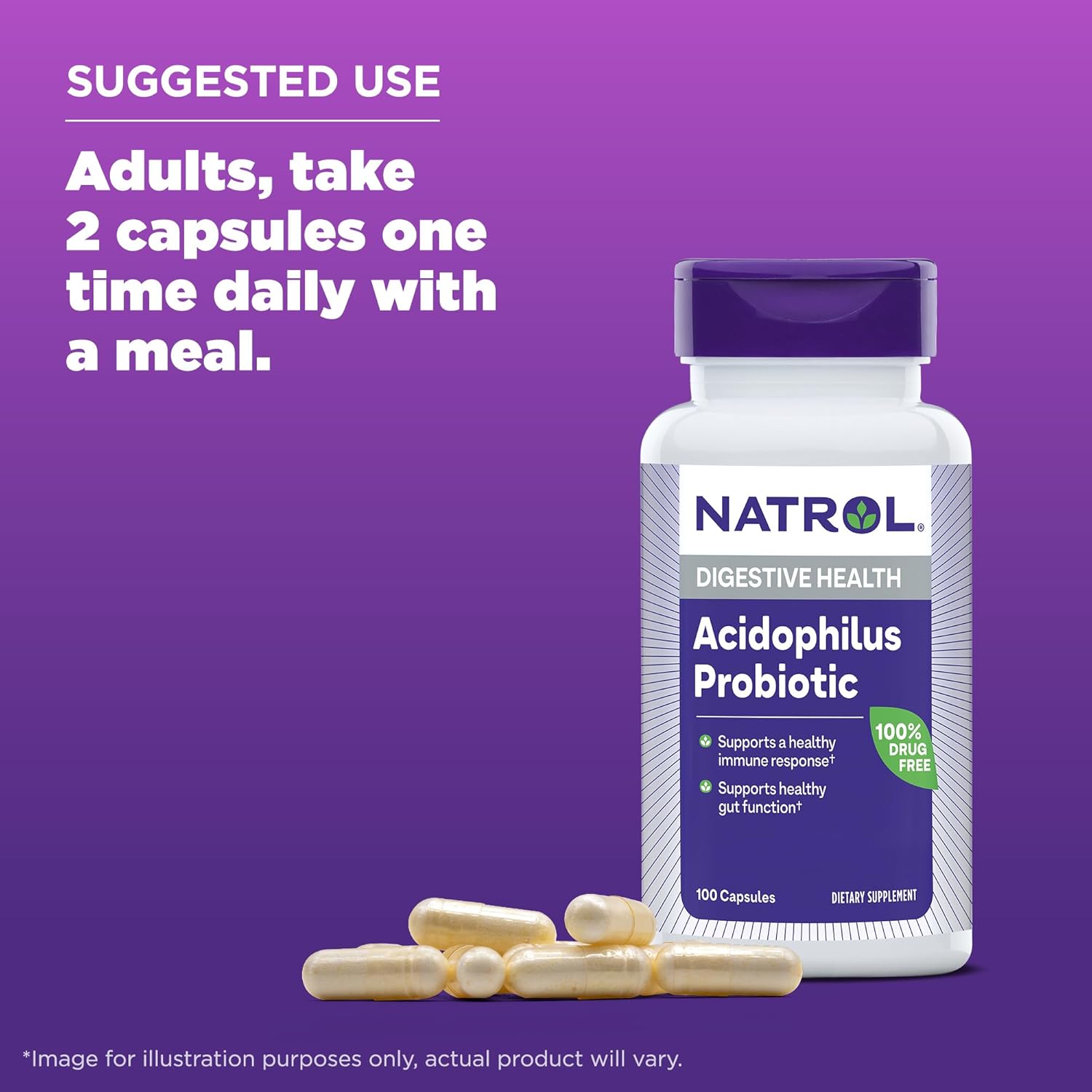 Natrol Acidophilus Probiotic Capsules - 100mg, 200 Count - Pack of 2
