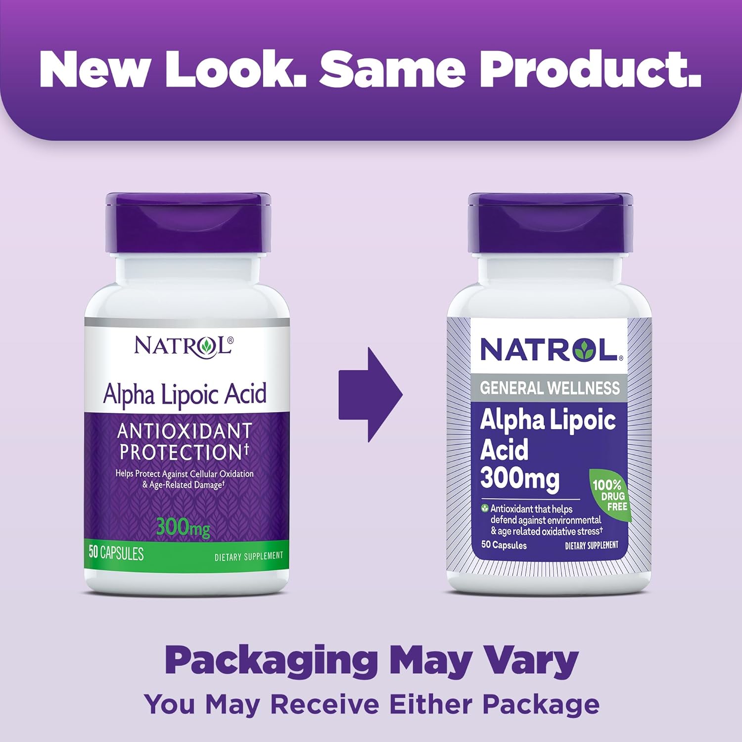 Natrol Alpha Lipoic Acid 300 mg Capsules - Dietary Supplement for General Wellness, 50 Day Supply
