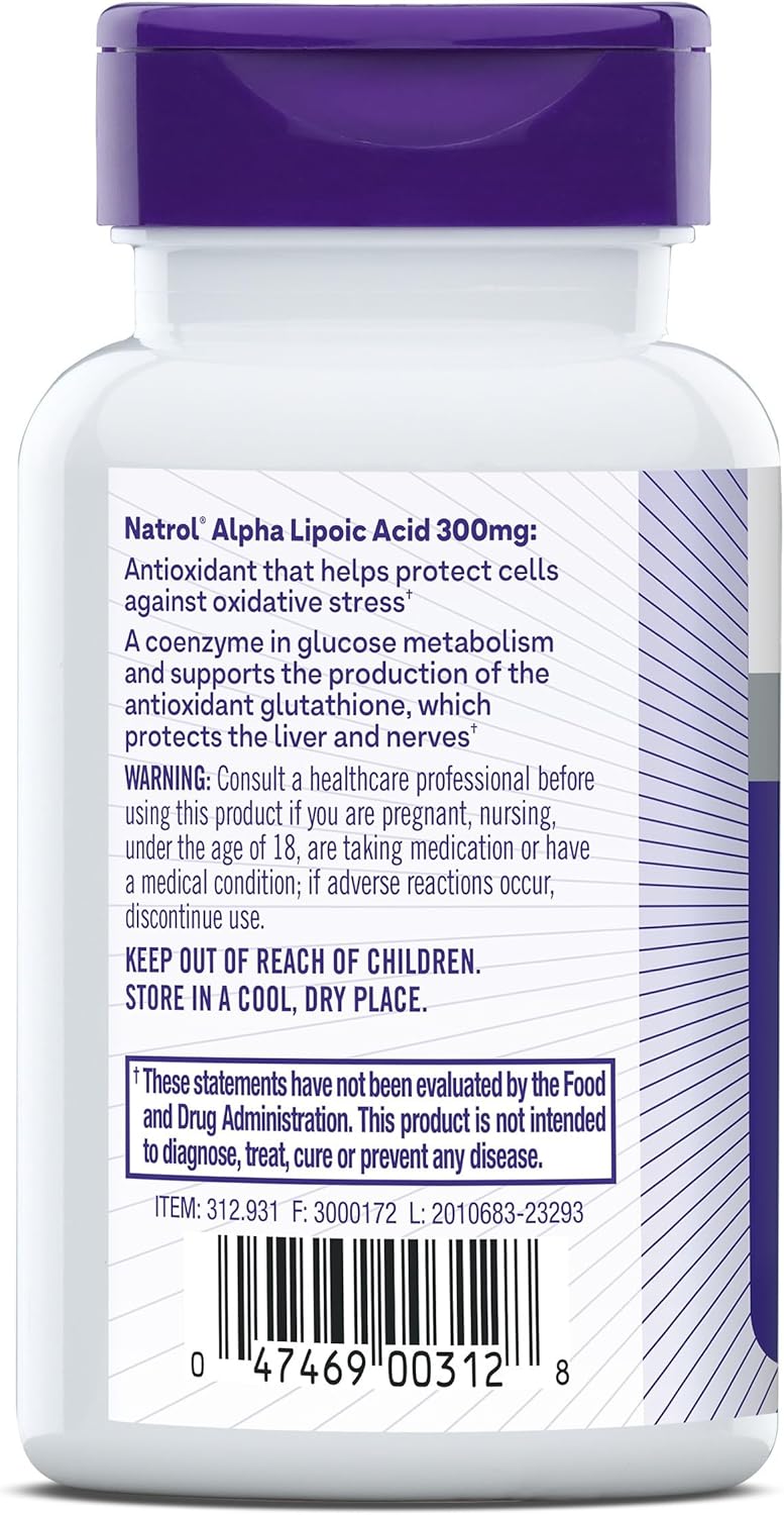 Natrol Alpha Lipoic Acid 300 mg Capsules - Dietary Supplement for General Wellness, 50 Day Supply