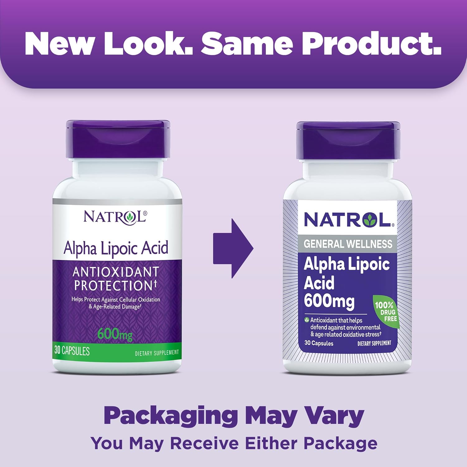 Natrol Alpha Lipoic Acid 600 mg Capsules - Dietary Supplement for General Wellness, 30 Day Supply